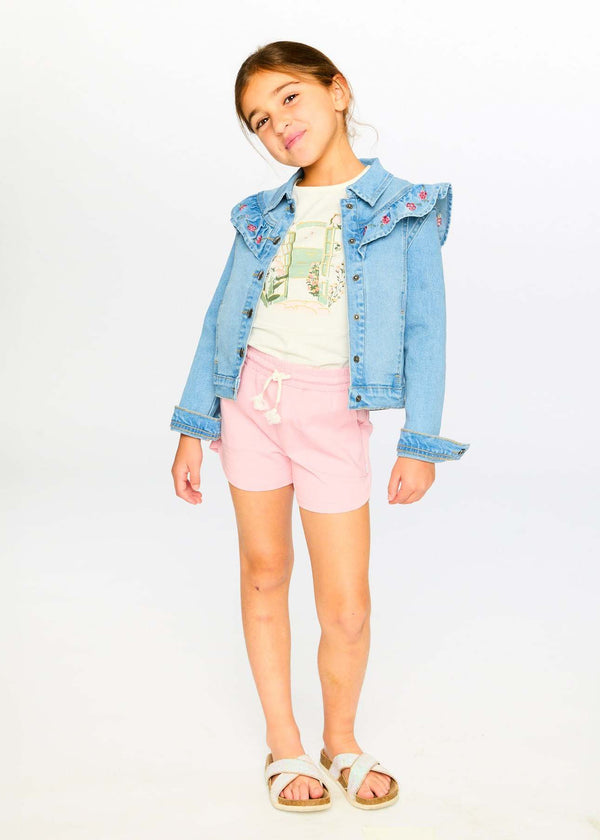 Light Blue Denim Jacket With Embroidery