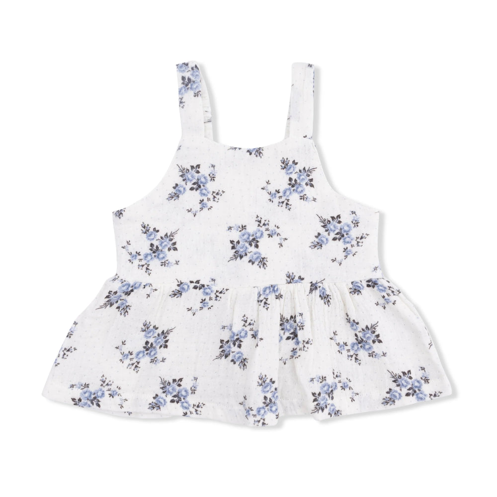 Belle Rosette Dot Peplum Tank with Smocked Waist