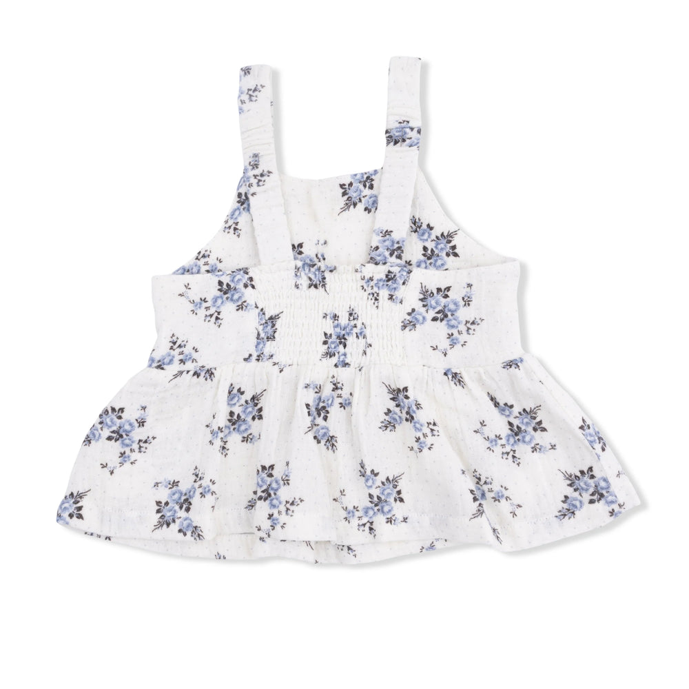 Belle Rosette Dot Peplum Tank with Smocked Waist