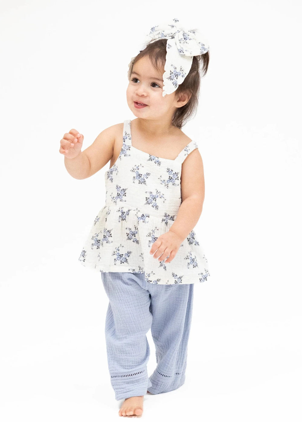 Belle Rosette Dot Peplum Tank with Smocked Waist