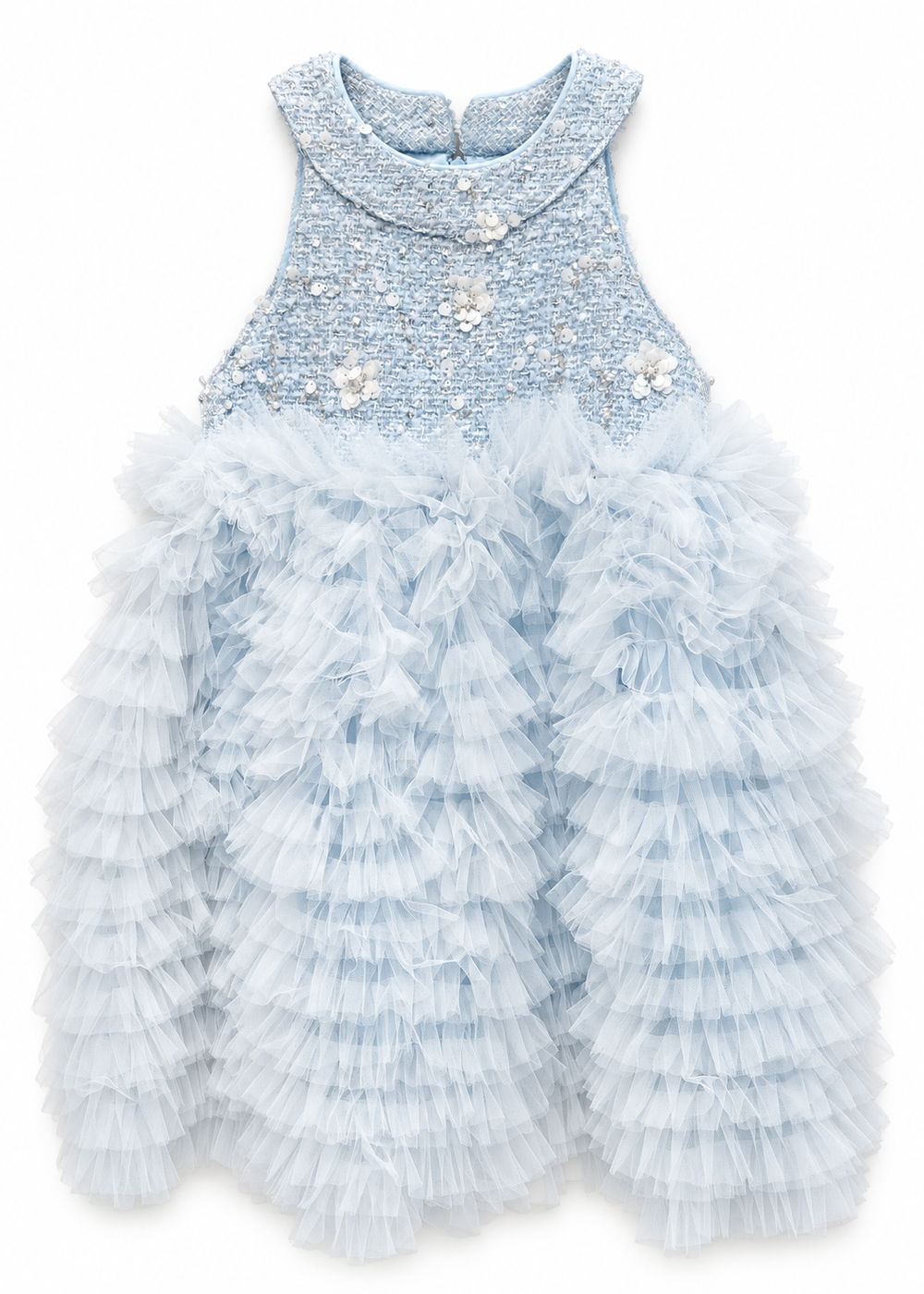 Blue Flowers Tweed Jacket & Tulle Dress