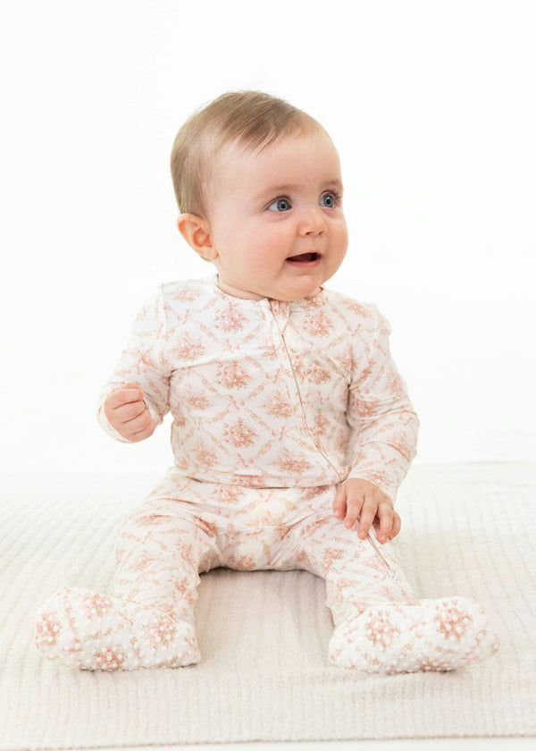 Rose Bow Lattice - 2 Way Ruffle Back Zipper Footie