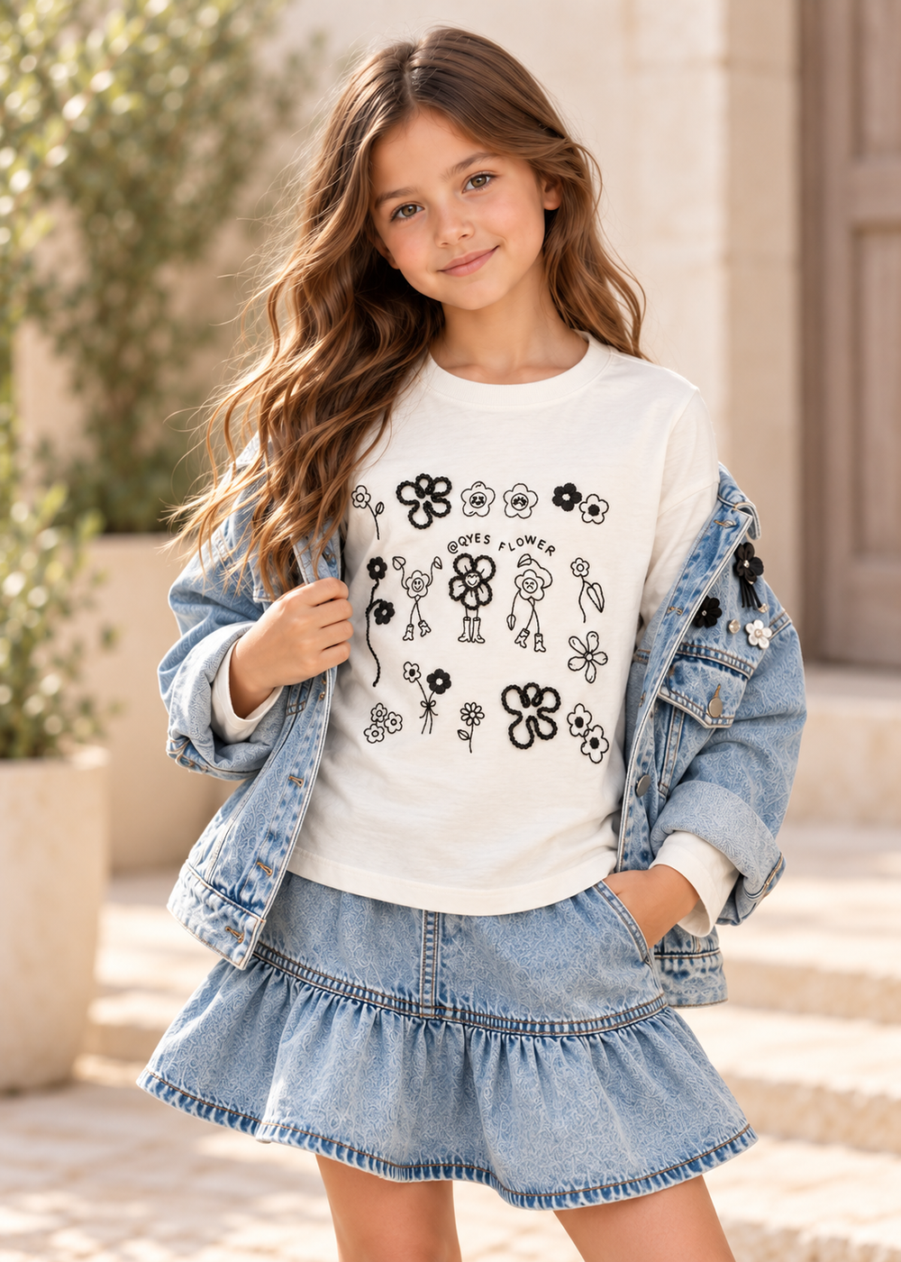 White Floral Graphic L/s Tee