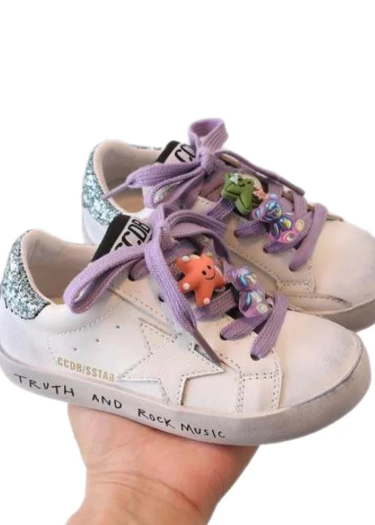 White Star Sneakers w purple laces