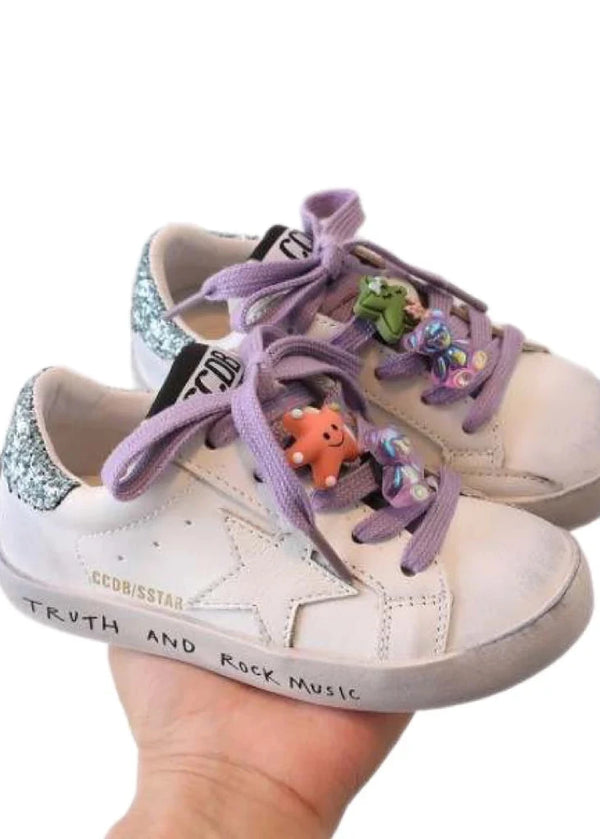 White Star Sneakers w purple laces
