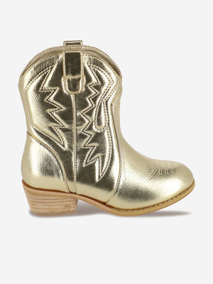 Girls Soraya Metallic Cowboy Boots in Gold