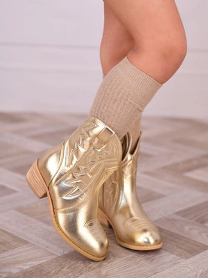 Girls Soraya Metallic Cowboy Boots in Gold