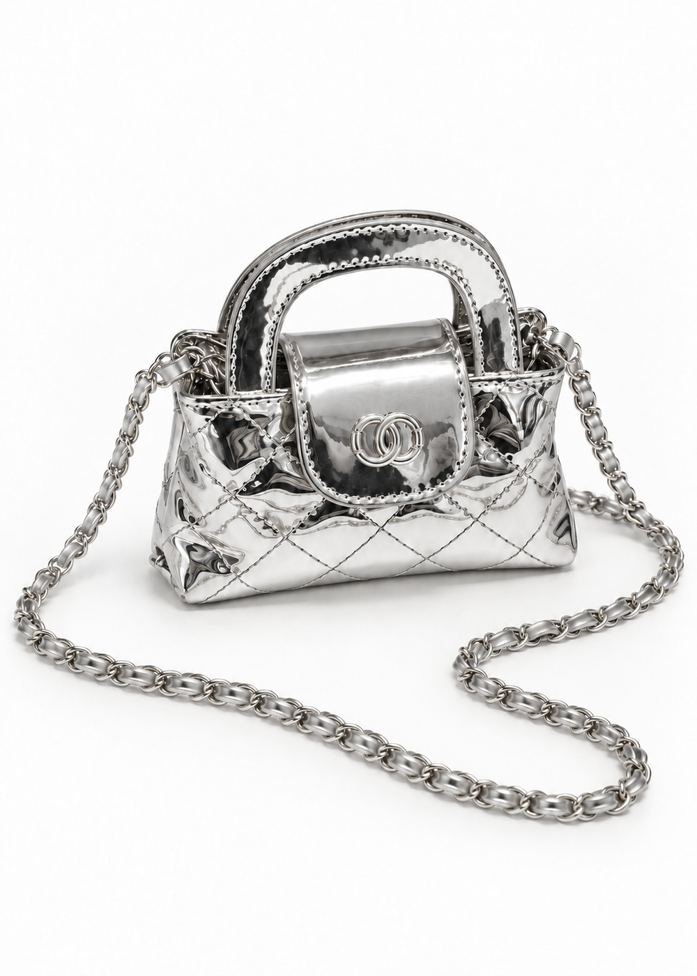 Metallic Quilted Mini Handbag w Chain Strap