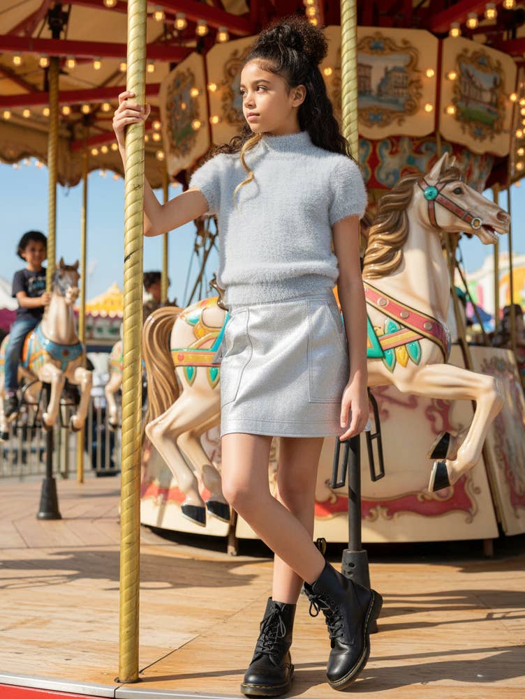 Fuzzy Blouse w/Asymmetric Neck Cutout