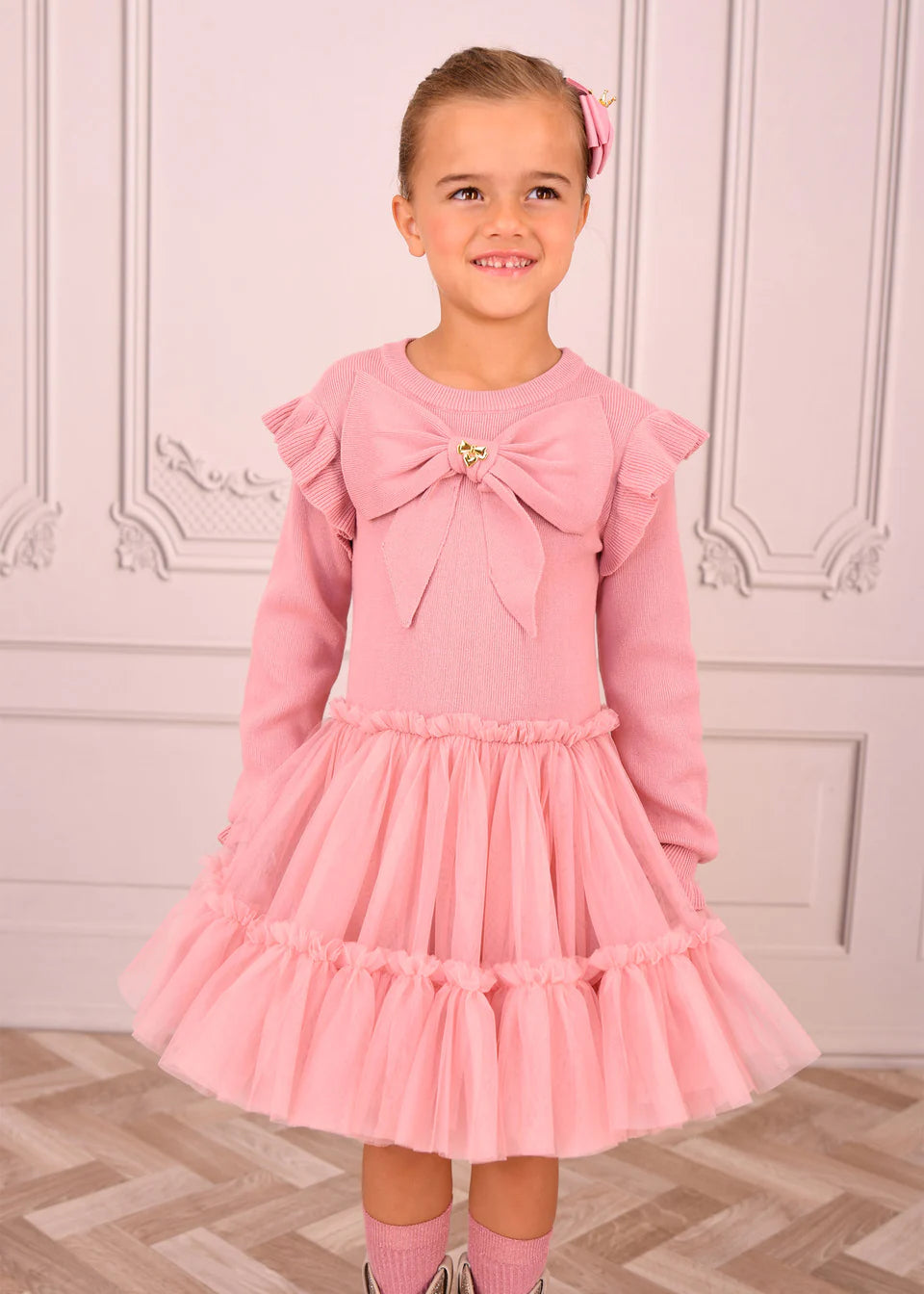 Bliss Knitted and Tulle Dress Tea Rose
