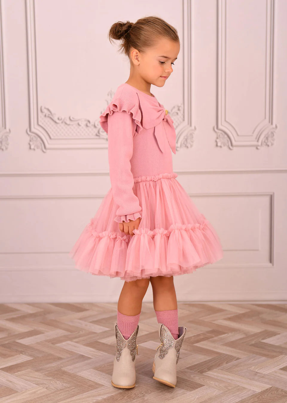 Bliss Knitted and Tulle Dress Tea Rose