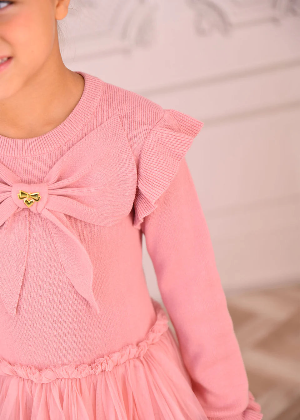 Bliss Knitted and Tulle Dress Tea Rose