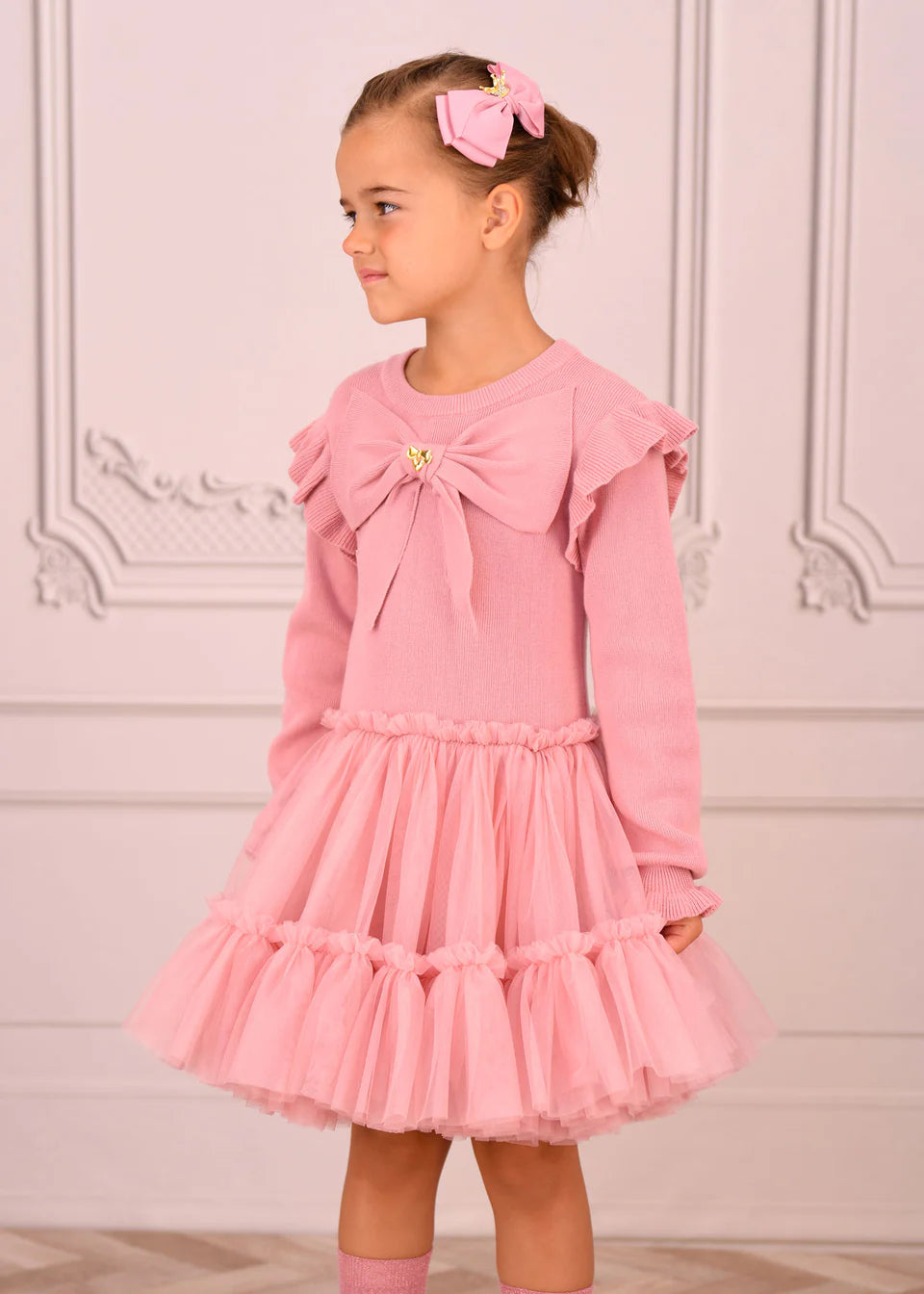 Bliss Knitted and Tulle Dress Tea Rose