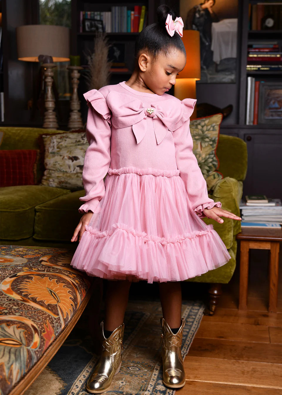 Bliss Knitted and Tulle Dress Tea Rose