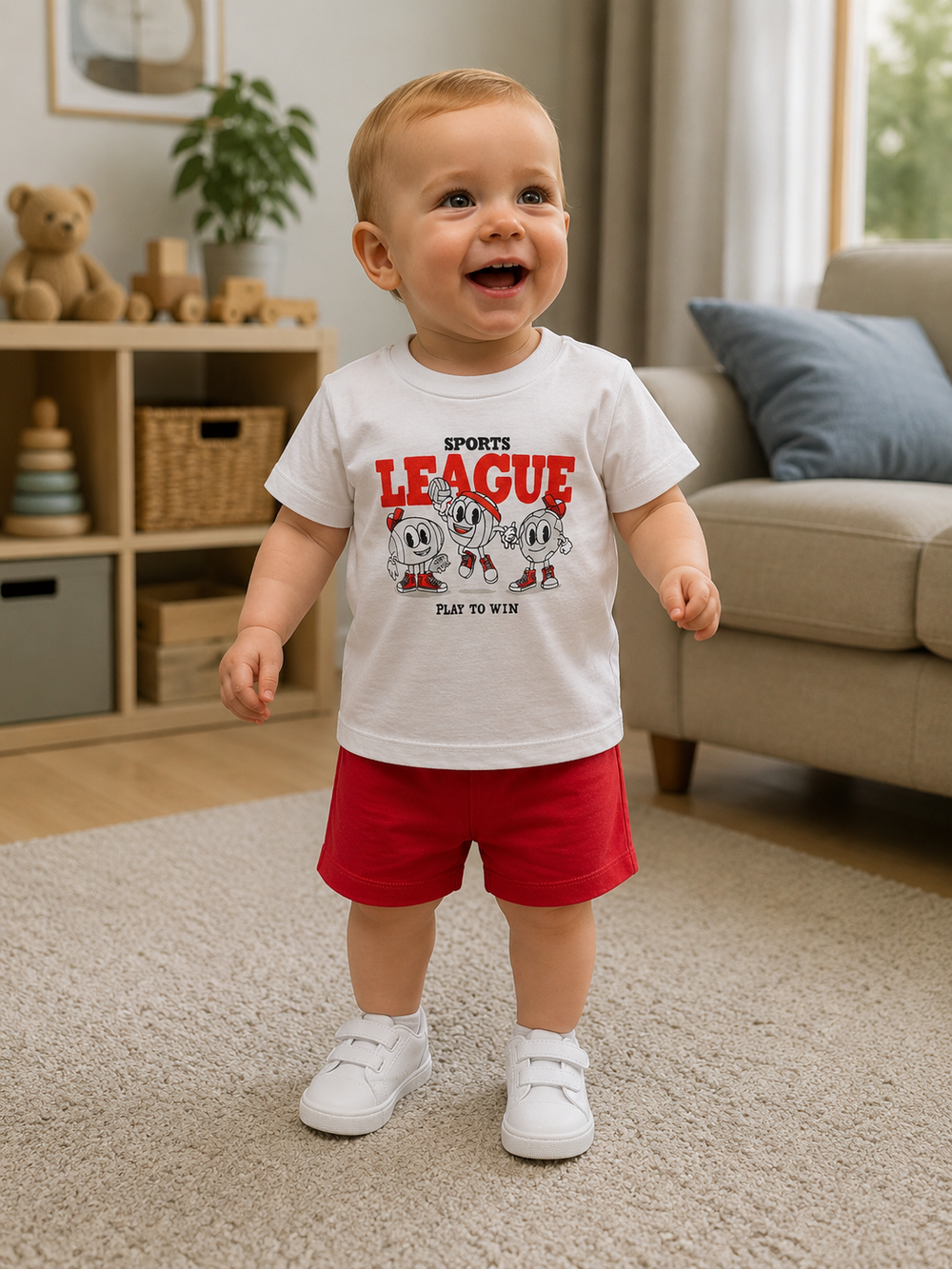Baby Boy Red Cotton Shorts w T-Shirt Set