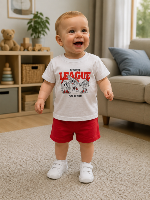Baby Boy Red Cotton Shorts w T-Shirt Set