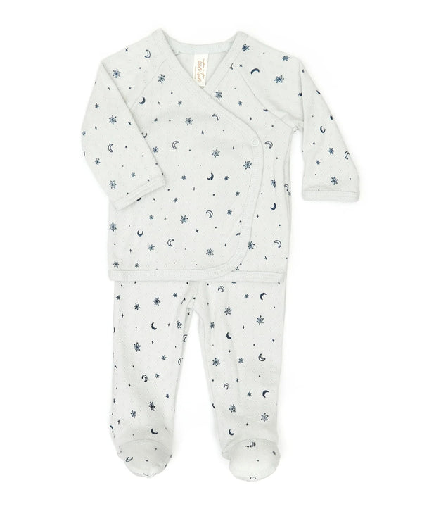 Pointelle Kimono set-Light blue snowflakes