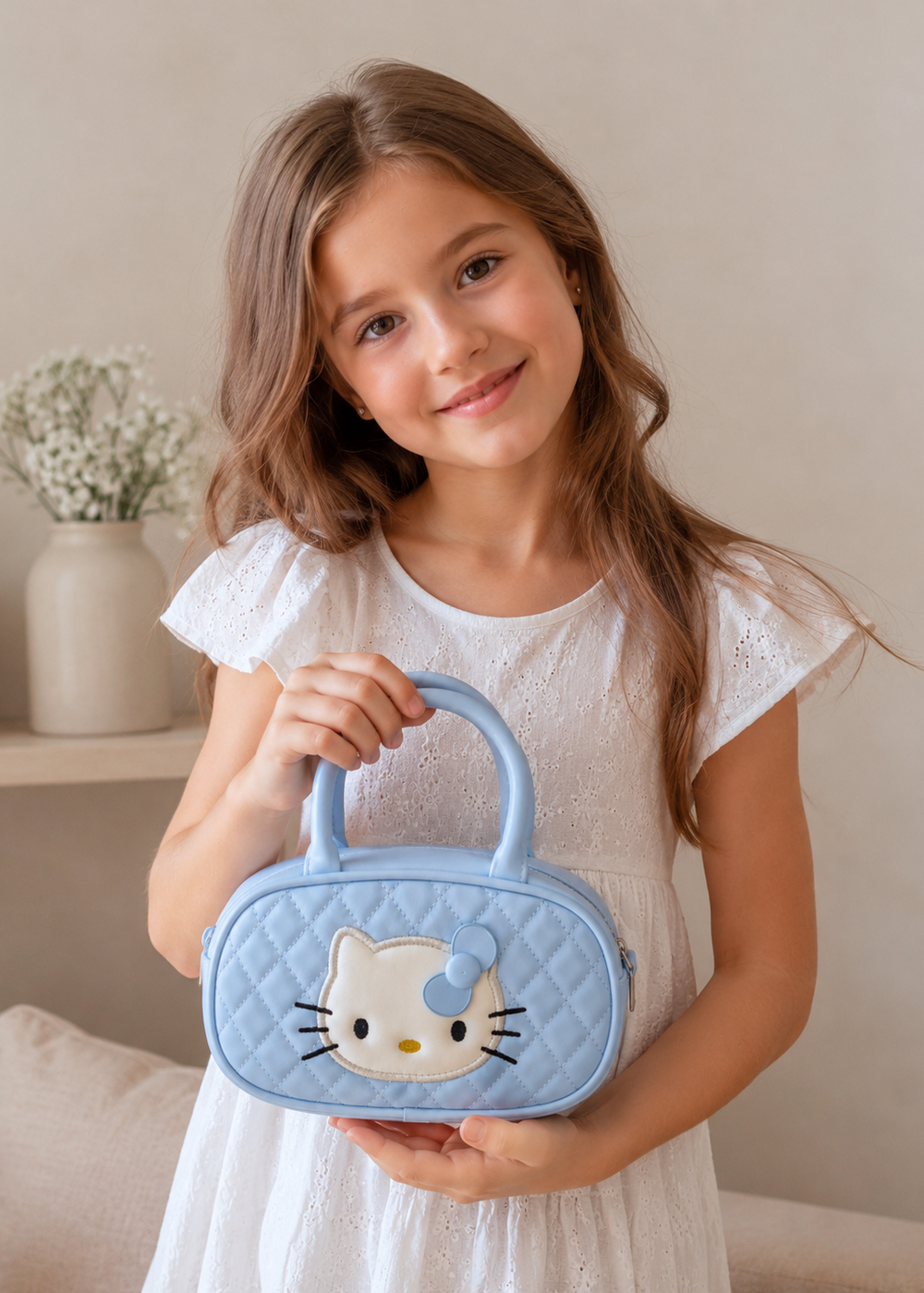 Blue Quilted Kitty Handbag