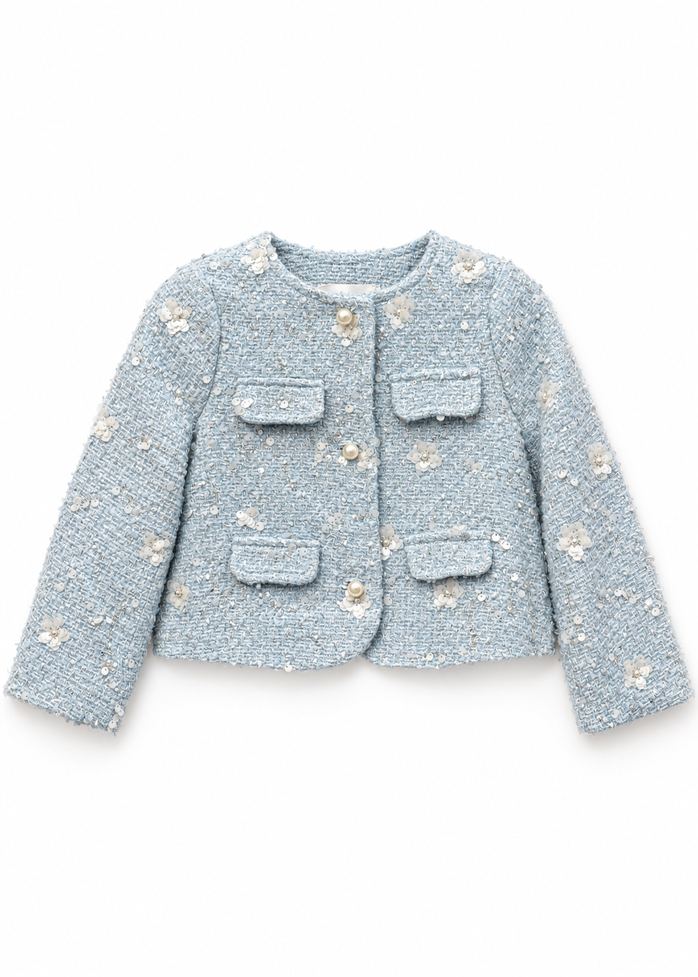 Blue Flowers Tweed Jacket & Tulle Dress