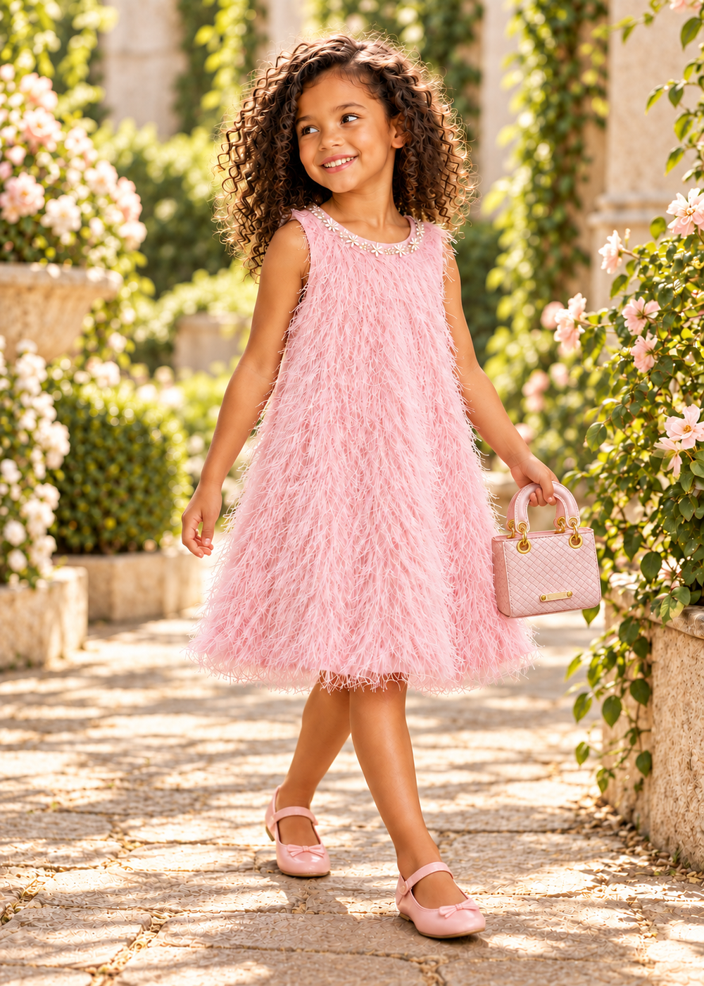 Pink Ostrich-Trimmed Dress