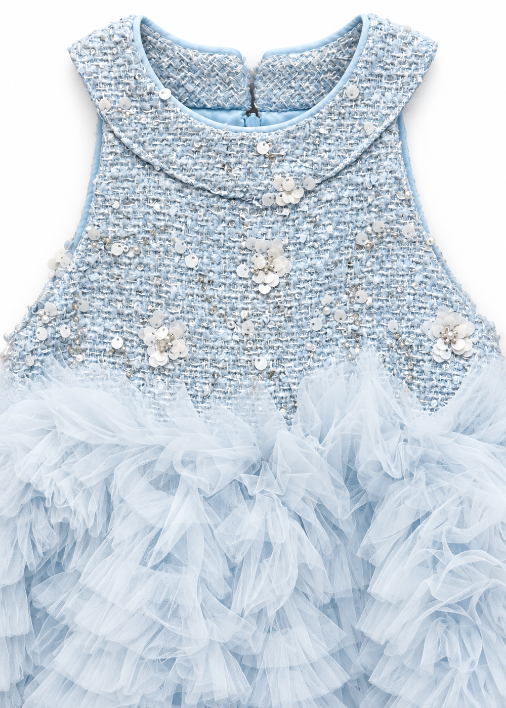 Blue Flowers Tweed Jacket & Tulle Dress