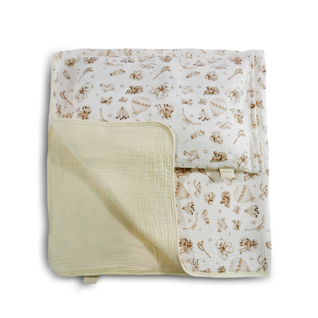 Vintage Bedding Set Double-Sided Blanket & Pillow Organic Cotton