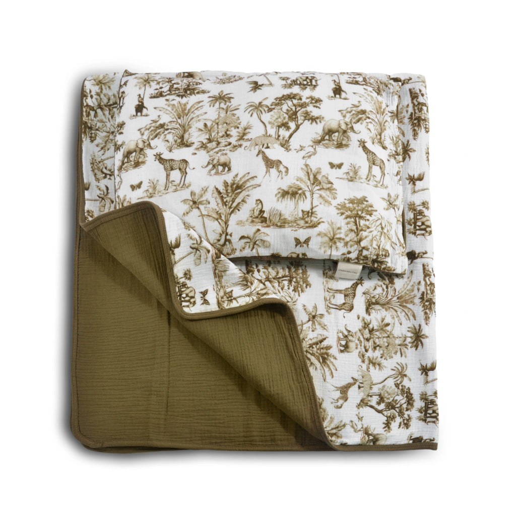 Vintage Bedding Safari Set Double-Sided Blanket & Pillow Organic Cotton