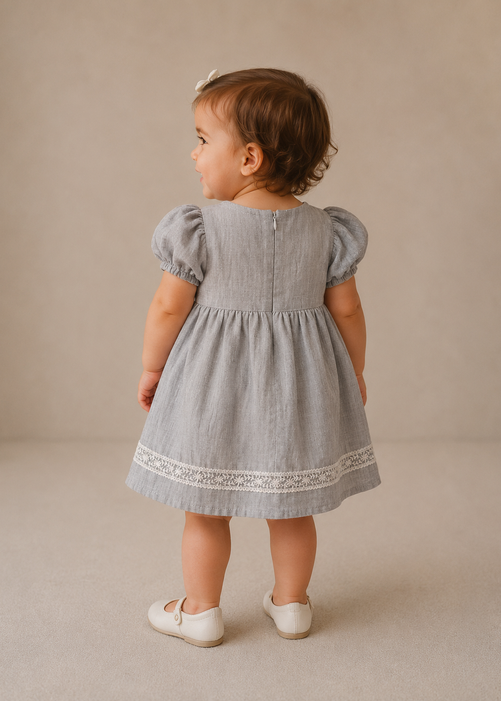 Lace Trim Linen Blend Baby Dress