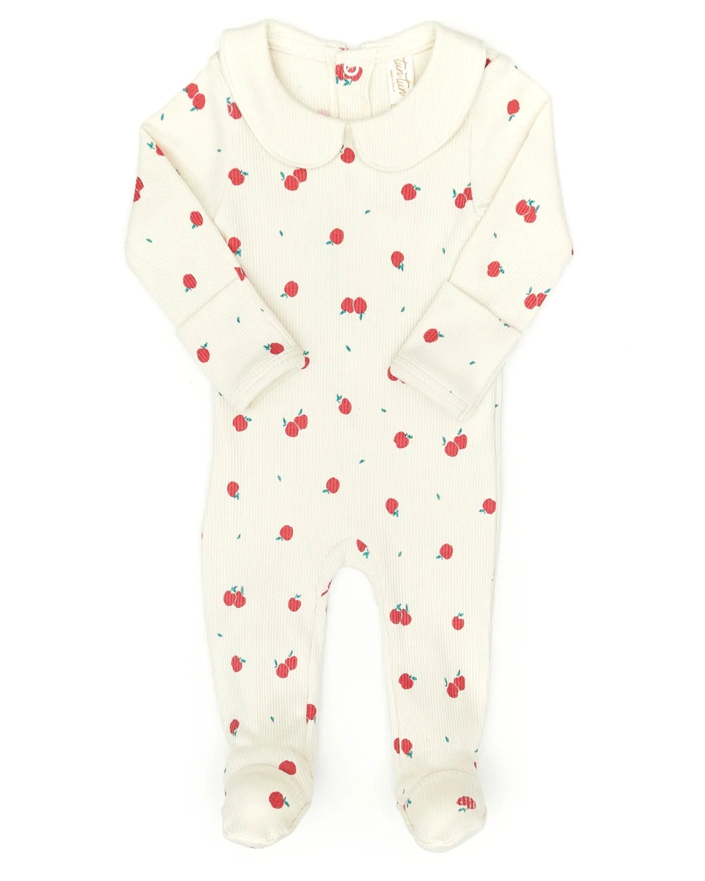Baby onesie with cherry pattern on a white background