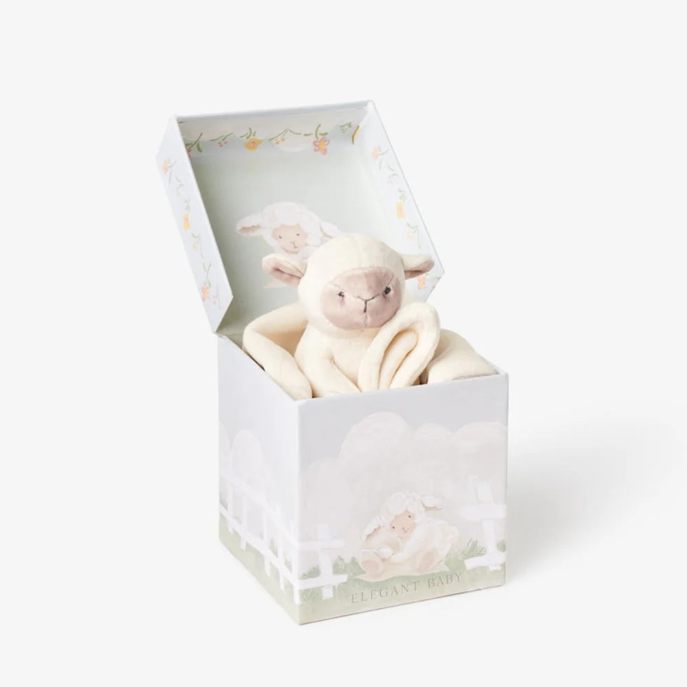 Cream Lovie Lamb Security Blankie with gift box for baby