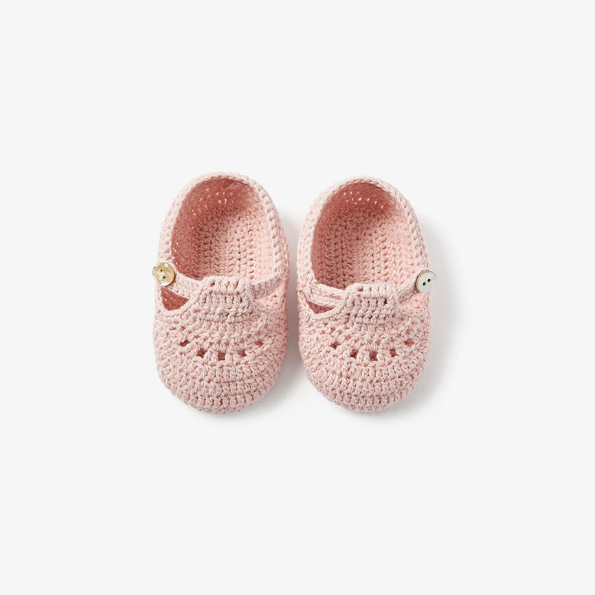 BLUSH T-STRAP HAND CROCHETED BABY BOOTIES