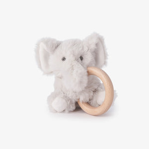 Elephant plush Wooden Ring Rattle.