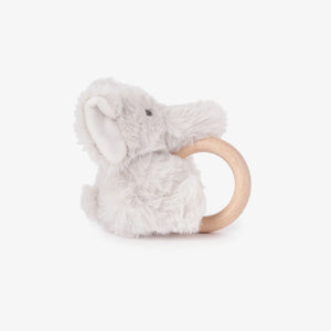 Elephant plush Wooden Ring Rattle.
