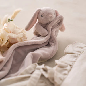 Taupe Lovie bunny security blankie with gift box for baby