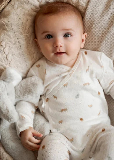 NEUTRAL SAFARI PRINT ORGANIC COTTON POINTELLE LAYETTE 2 PC GIFT SET