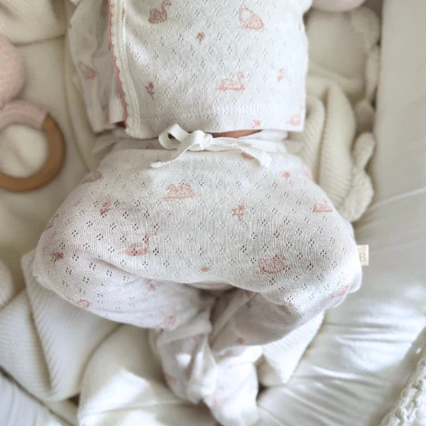 Pink Swan Organic Cotton Pointelle Layette 3 Pc Gift Set