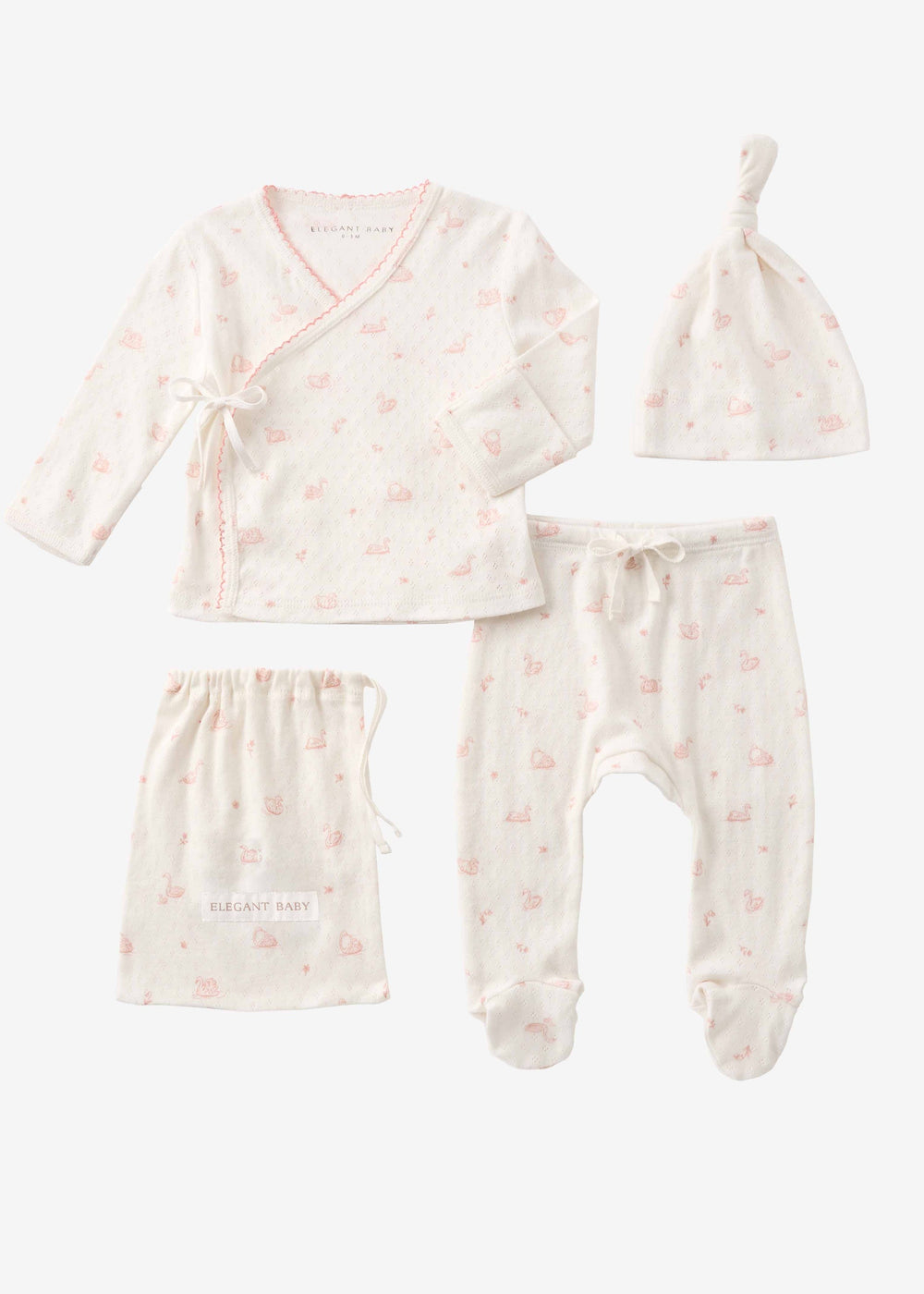 PINK BOW ORGANIC COTTON POINTELLE 3PC BAG SET