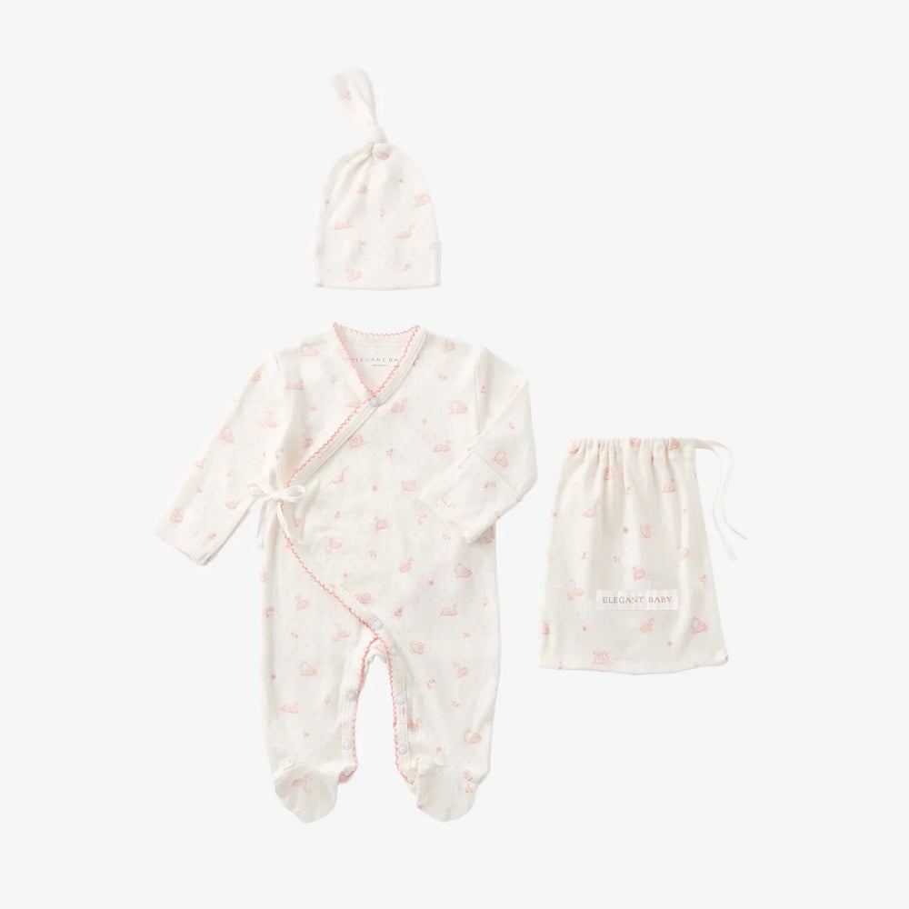 Pink Swan Print Organic Cotton Pointelle Layette 2 Pc Gift Set