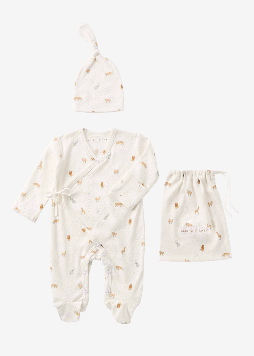 NEUTRAL SAFARI PRINT ORGANIC COTTON POINTELLE LAYETTE 2 PC GIFT SET