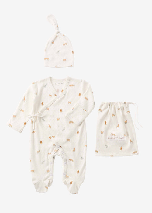 NEUTRAL SAFARI PRINT ORGANIC COTTON POINTELLE LAYETTE 2 PC GIFT SET