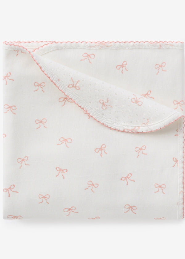PINK BOW PRINT ORGANIC DOUBLE LAYER SWADDLE BLANKET
