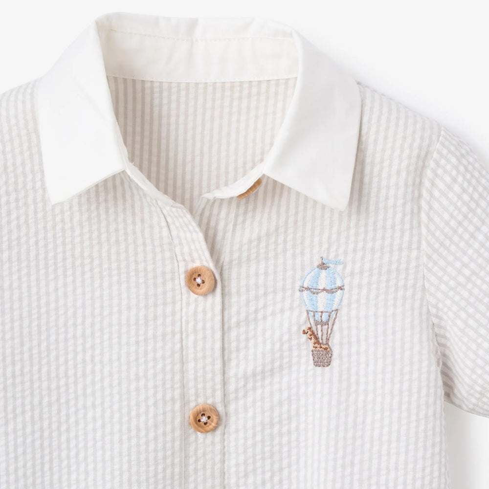 Up & Away Grey Seersucker Collared Shortall