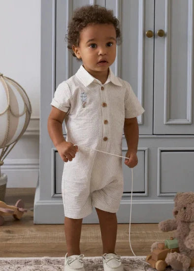 Up & Away Grey Seersucker Collared Shortall