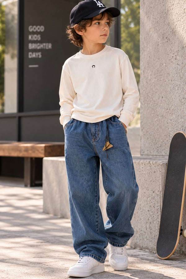 Wide Leg Jeans Elastic Waist