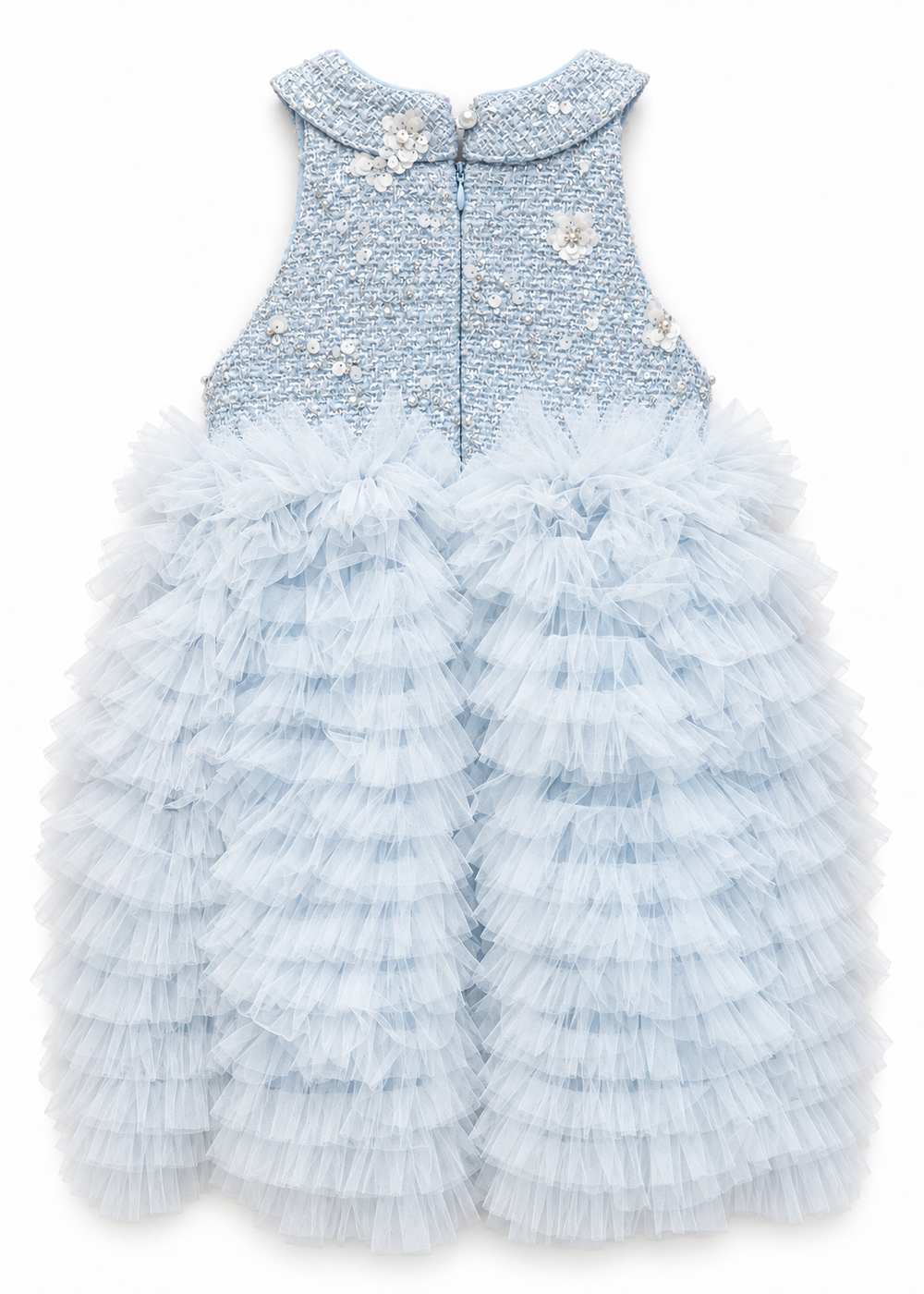 Blue Flowers Tweed Jacket & Tulle Dress