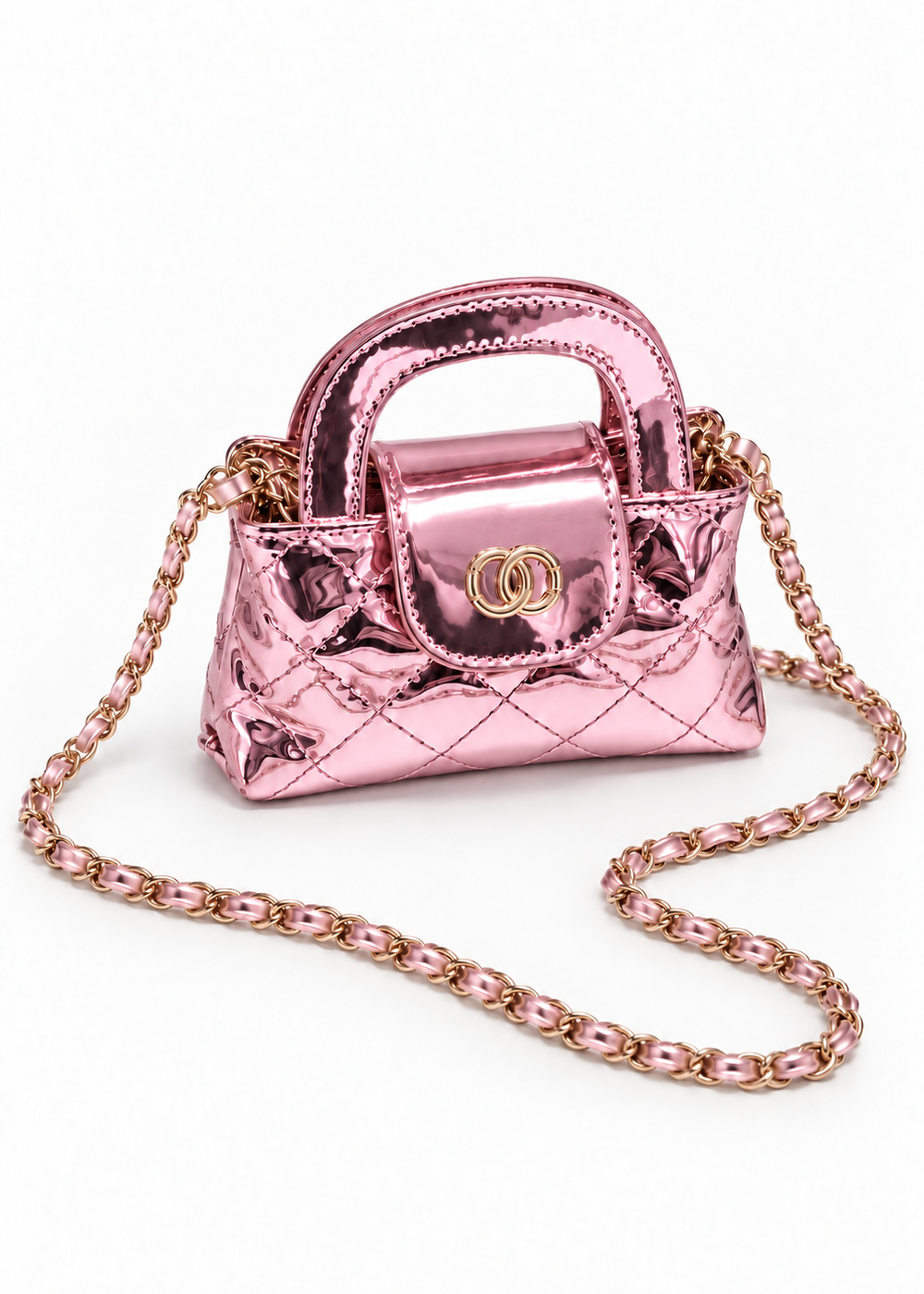Metallic Quilted Mini Handbag w Chain Strap