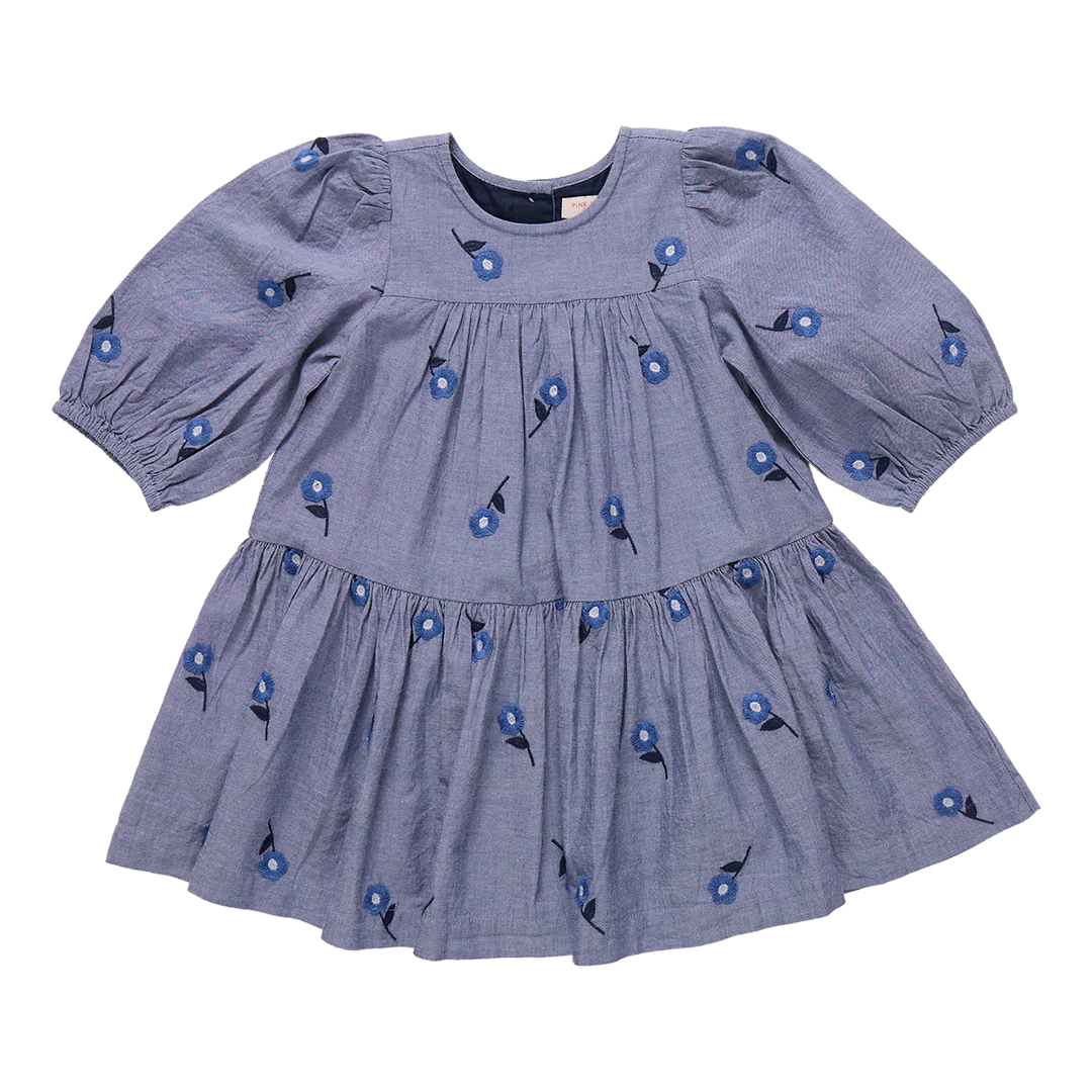 Fiona Dress-Blue Blossom Embroidery