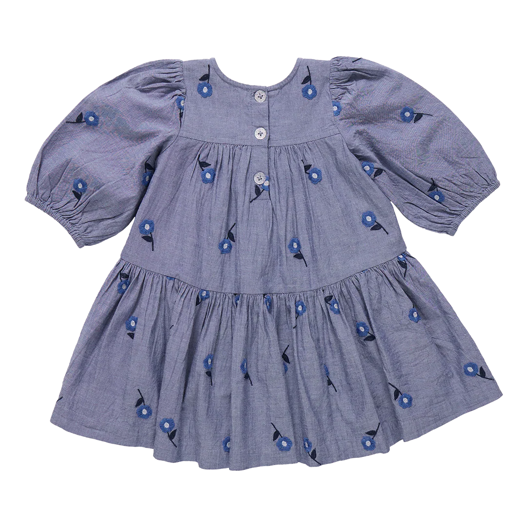Fiona Dress-Blue Blossom Embroidery