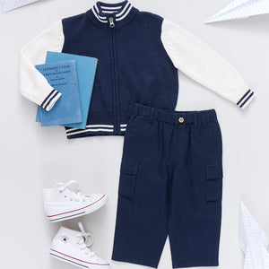 Pink Chicken Boys Varsity zip Sweater - Navy