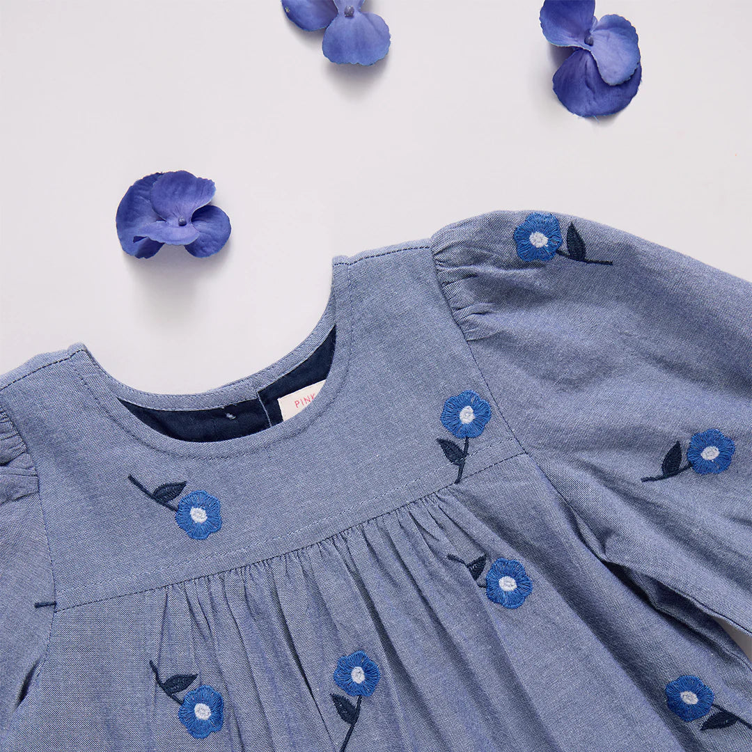 Fiona Dress-Blue Blossom Embroidery